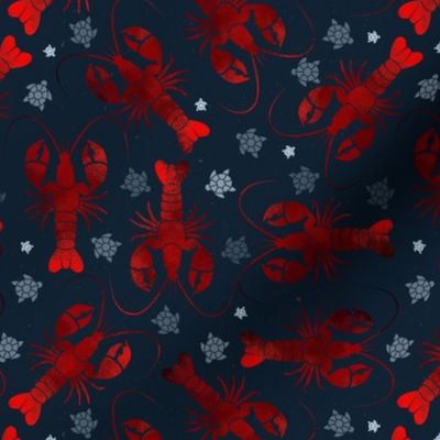 lobster love red on dark blue small