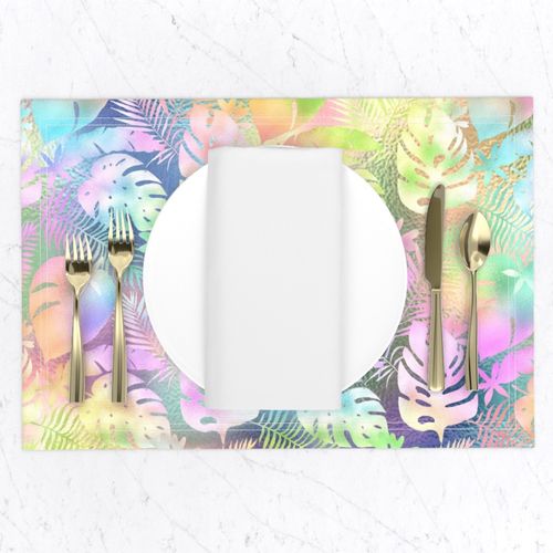 Bigger Tropical Rainforest Leaves Batik Look Pastel Rainbow