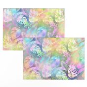 Bigger Tropical Rainforest Leaves Batik Look Pastel Rainbow