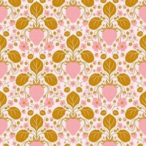 Strawberry Damask in Blush and Gold on Cream - Small