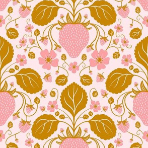 Strawberry Damask in Blush and Gold on Cream - Medium