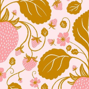 Strawberry Damask in Blush and Gold on Cream - Large