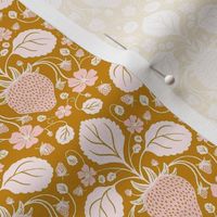 Strawberry Damask in Blush Pink on Gold - Small