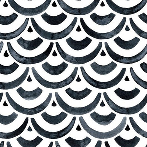 Monochrome Scallops Pattern in Watercolour