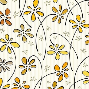 doodle flowers - hand-drawn yellow floral