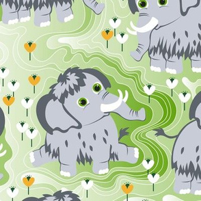Gray Baby Mammoth on a green background