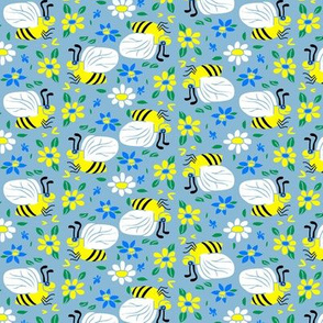 Happy Bees on Blue