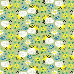 Happy Bees on Light Green