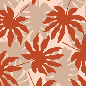 Monstera tropical leaves in copper and beige colors