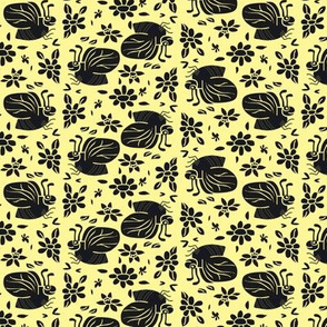 Happy Black Bees on Yellow