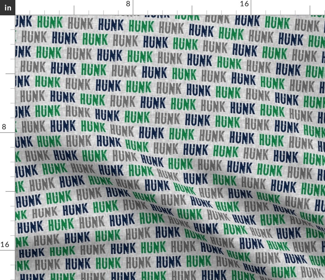 (1.5" wide) Hunk - multi grey, green, blue on grey  - C21