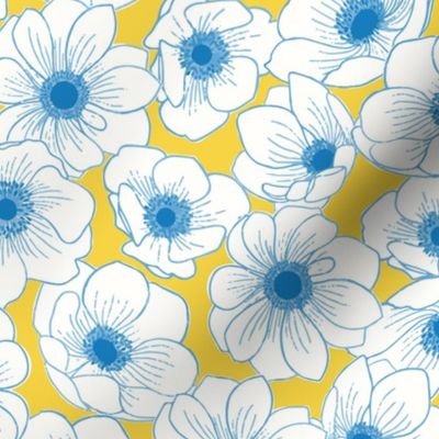 Anemone carpet large scale blue and yellow by Pippa Shaw