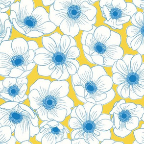 Anemone carpet large scale blue and yellow by Pippa Shaw