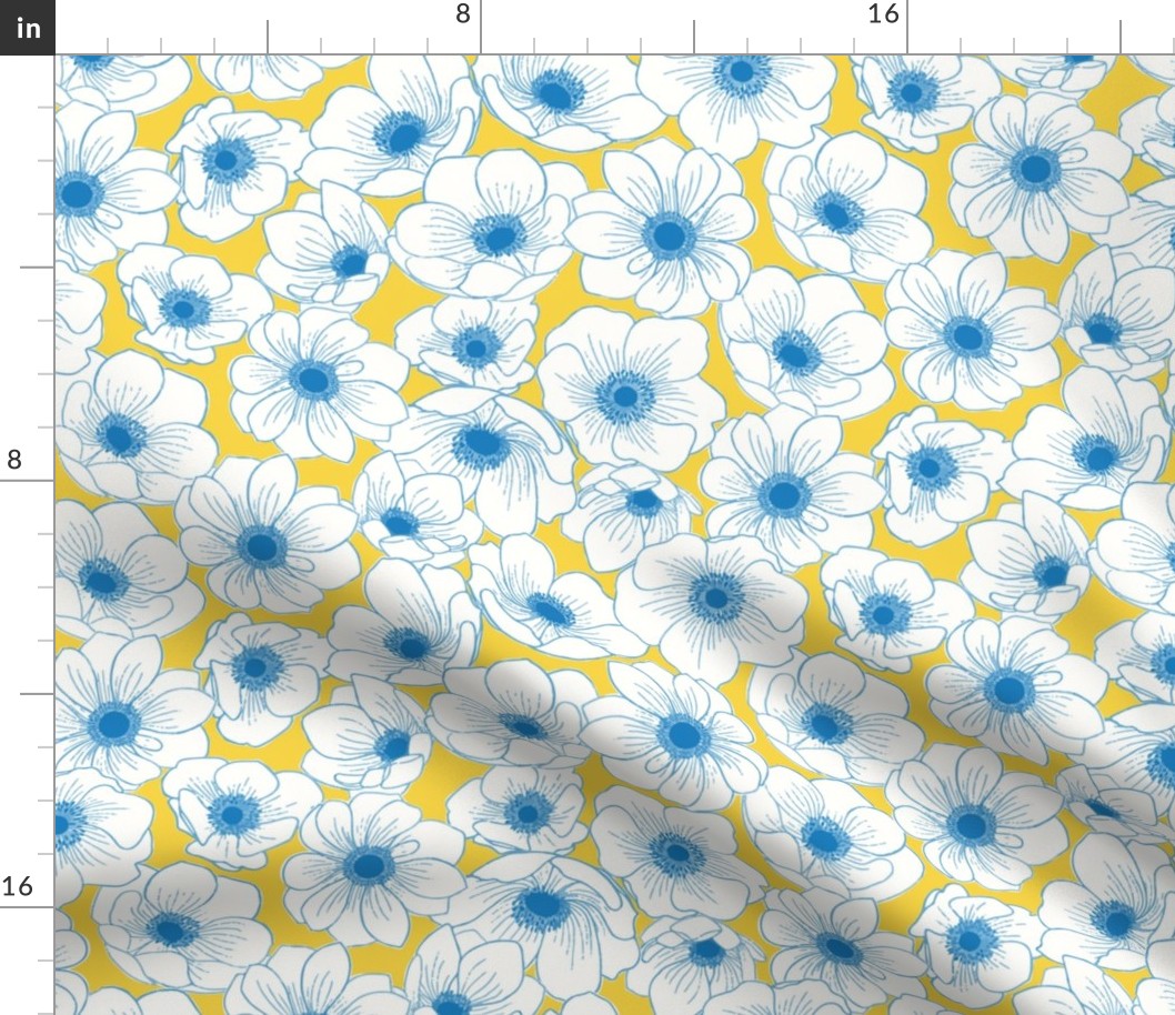 Anemone carpet large scale blue and yellow by Pippa Shaw