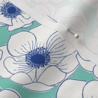Anemone carpet large scale turquoise and navy by Pippa Shaw