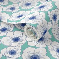 Anemone carpet large scale turquoise and navy by Pippa Shaw
