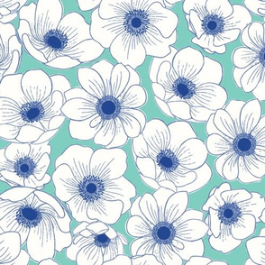 Anemone carpet large scale turquoise and navy by Pippa Shaw