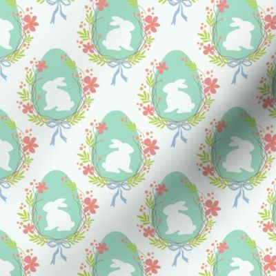 Pastel Mint Easter Bunny Eggs with Spring Flowers