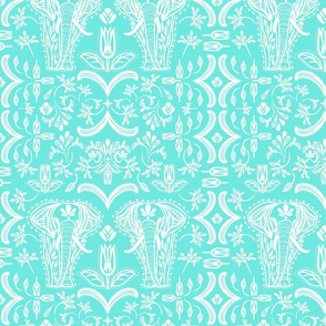 Damask Elephants on sea green