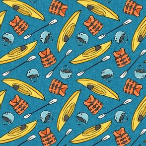 (small scale) kayaking - kayak water sports fabric - yellow on ocean - LAD21