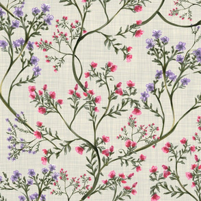 Purple and Pink Wild Flowers (Cream) - Large S