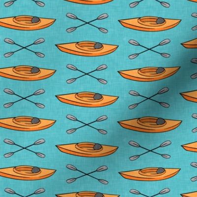 kayaks and paddles - water sports - orange on blue - LAD21