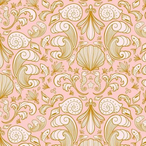 Seashell Damask in Blush Pink and Gold - Small