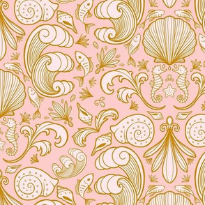 Seashell Damask in Blush Pink and Gold - Medium