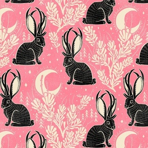 Jackalope - 15" large - pink & black 