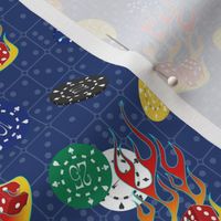 Flaming Lucky Craps Dice - Navy Blue - Yellow Red 