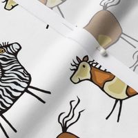 Horses and zebra, white background