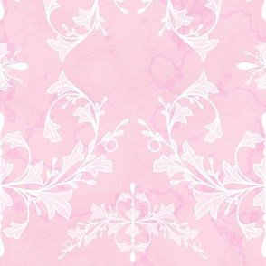 Large Light Bubblegum Pink Rococo Leaves and Swirls