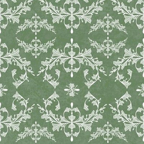 Medium Sage Green Rococo Leaves and Swirls