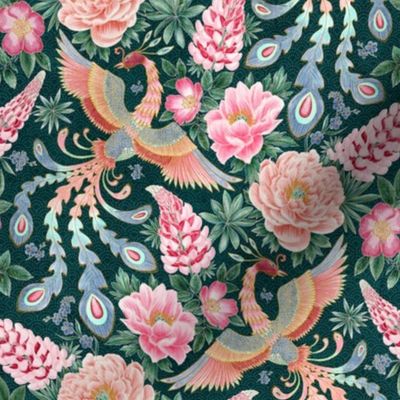 Whimsy Phoenix Chintz (teal) 8”