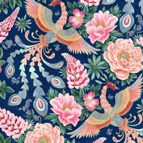 Whimsy Phoenix Chintz (navy) 21”