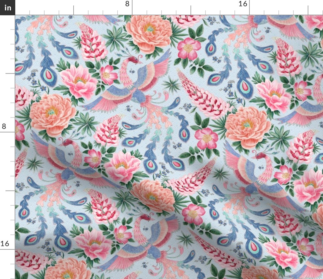 Whimsy Phoenix Chintz (dusty blue)