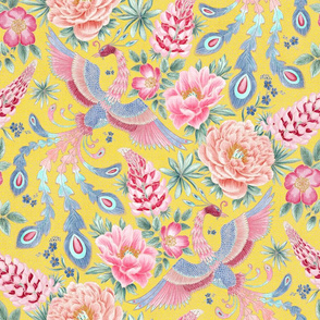 Whimsy Phoenix Chintz (yellow v1) 18”