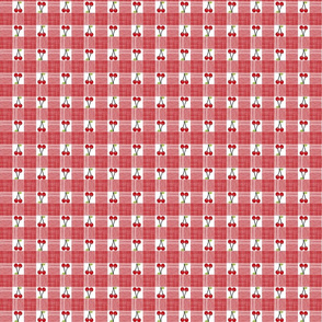 cherry gingham fabric - summer fabric red