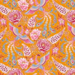 Whimsy Phoenix Chintz (orange) 14”