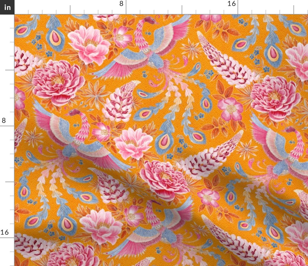 Whimsy Phoenix Chintz (orange) 14”