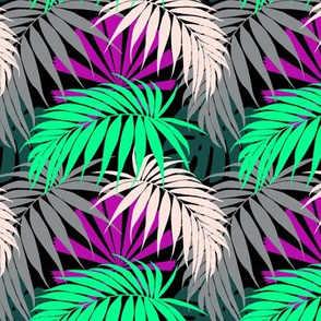 Tropical Leaves in Green Grey Pink