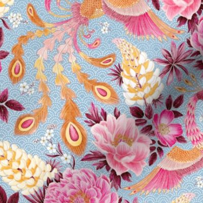 Whimsy Phoenix Chintz (dusty blue - limited palette) 12”