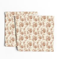 Jackalope Toile- Woodland in Spring- Burnt Almond Desert Sand Tan Rabbit Trees and Rose bushes on Eggshell Background- Small Scale