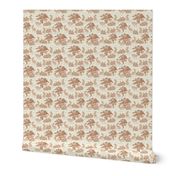 Jackalope Toile- Woodland in Spring- Burnt Almond Desert Sand Tan Rabbit Trees and Rose bushes on Eggshell Background- Small Scale