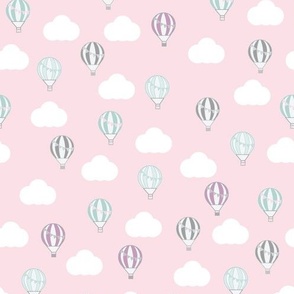 Pink with Hot Air Balloons and Clouds Design