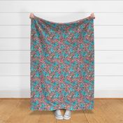 blue fire dragons  - warm grey  linen - large scale