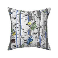 Birch tree with blue tits - medium