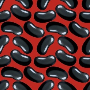 Large Black Jelly Beans on Poppy Red