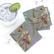 Eucalyptus Leaves, Butterflies, Gum Nuts & Blossom - Ultimate gray, medium 