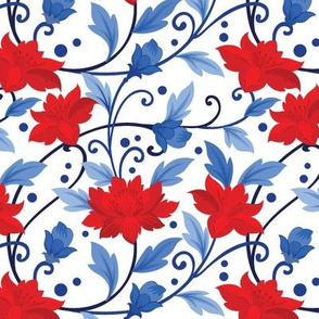 Red and Blue Flowers on White
